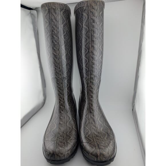 Ugg Rain Boots Size 7 Knee High Women's Gray Cable Knit Pattern Rubber - Picture 3 of 11